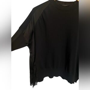 All Saints Crewneck Black Sweater Top with Lace Accent